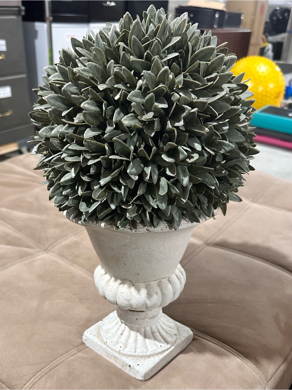 Decorative Kirkland’s Faux Boxwood Topiary with White Urn-Style Planter